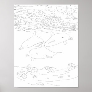 Poster de coloration pour adultes Dolphin Pod