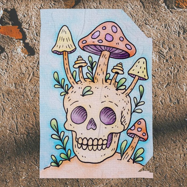 Poster de coloration pour adultes pour le crâne et (A Great coloring poster for skull and mushroom lovers! Perfect for the spooky season.)