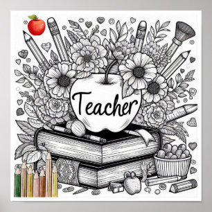 Poster de coloriage cadeau de l'enseignant unique 
