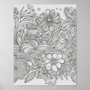 Poster de coloriage de collage de fleurs Décor de