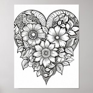 Poster de coloriage du coeur floral