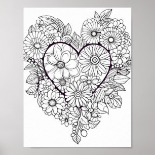 Poster de coloriage du coeur floral