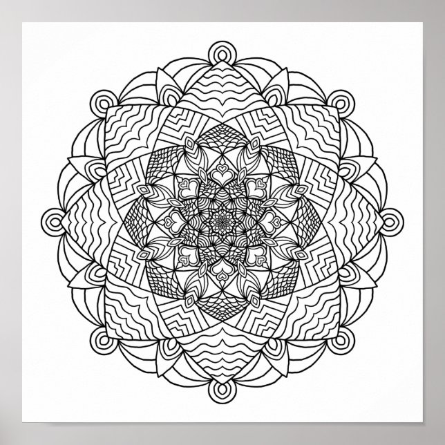 Poster de coloriage - Fleur de vague Mandala (Devant)