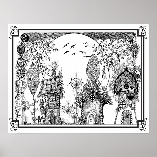Poster de coloriage "Maisons minuscules Mme Dee's  (Devant)