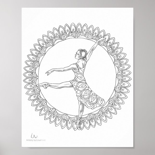 Poster de coloriage pour adultes Ballerina Mandala (Devant)