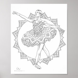 Poster de coloriage pour adultes Ballerina Mandala