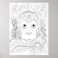Poster de coloriage pour adultes de singe de la ju