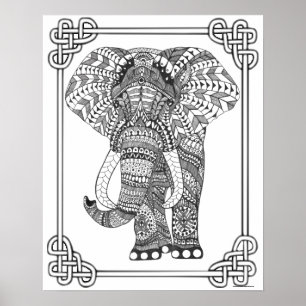Poster de coloriage pour adultes "L'art des élépha