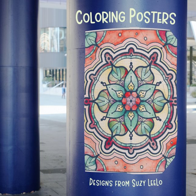 Poster de coloriage pour adultes Mandala (Unique Large Mandala Coloring Poster colored sample)