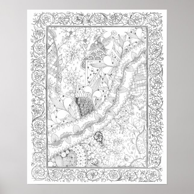 Poster de coloriage pour adultes "Peace, Love & Jo (Devant)