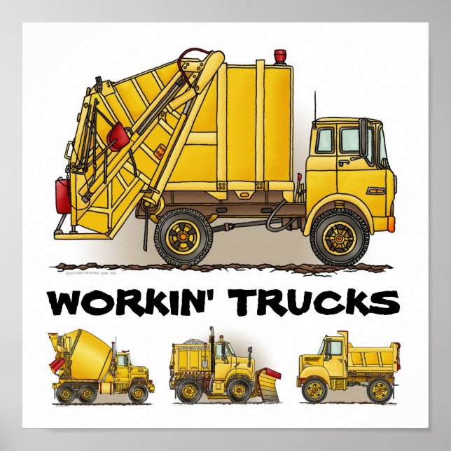 Poster de construction de camions de travail Impri (Devant)
