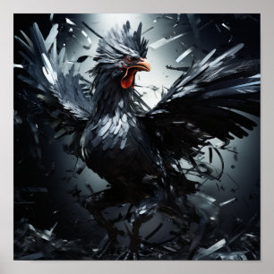 Poster de coq dynamique et frappant Solid Black Ga