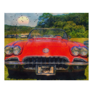 Poster de Corvette rouge vintage