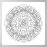 Poster de couleur Mandala v3 en noir et blanc