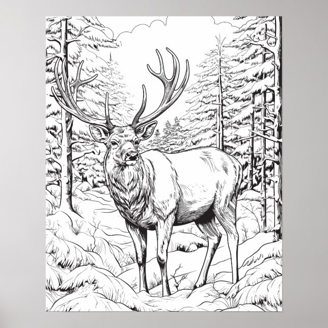 Poster de couleur rennes dans Snowy Woods (Devant)