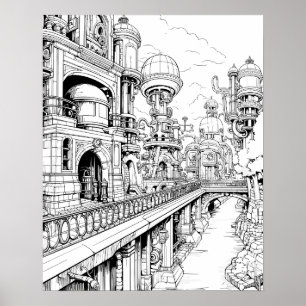 Poster de couleur Steampunk City