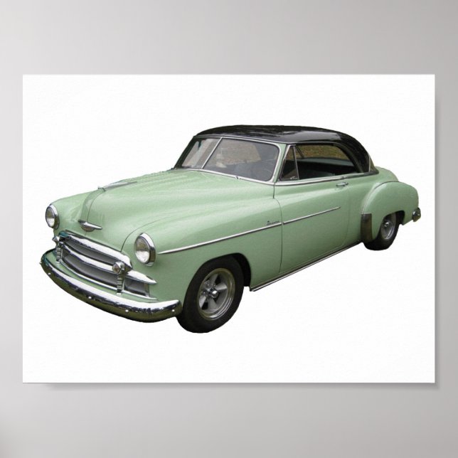 Poster de coupé vert 1950 Chevrolet. (Devant)