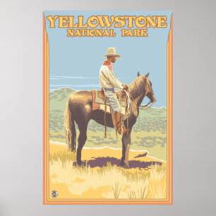 Poster De cowboy parc national de Yellowstone à cheval -