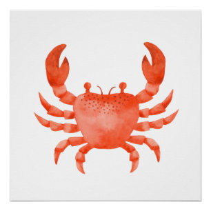 Poster de crabe de mer d'Orange Watercolor Imprime