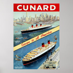 Poster ~ de Cunard l'Europe à tout le Vintage voyage de ~