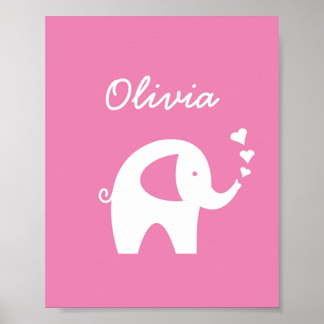 Poster de décoration de chambre bébé rose éléphant (Devant)
