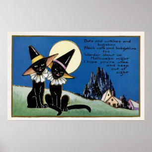poster de décoration de chats noirs Vintage Hallow