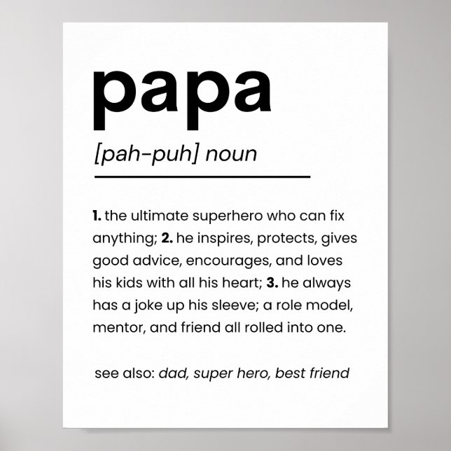 Poster de définition Papa, Cadeau pour papa, Fête  (Devant)