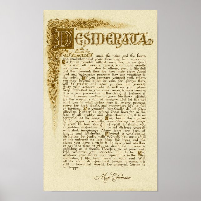 Poster de DESIDERATA par Max Ehrmann=Antique (Devant)