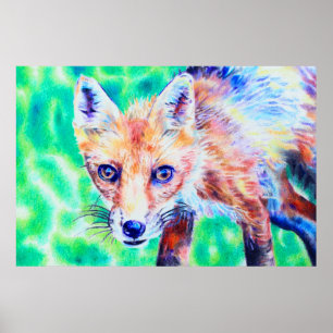 Poster de dessin au crayon couleur renard