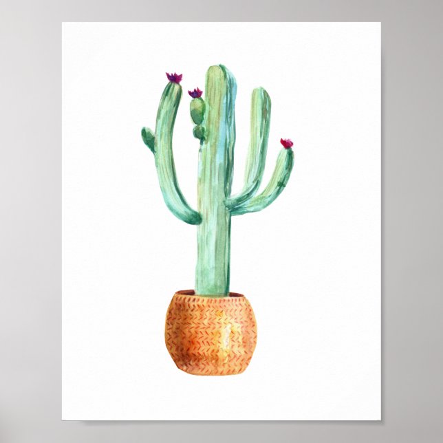Poster de dessin d'aquarelle de cactus du désert (Devant)