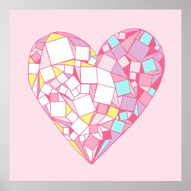 Poster de dessin de coeur géométrique rose Abstrai (Devant)