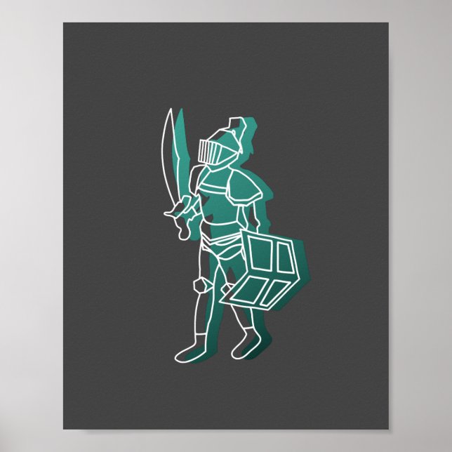 Poster de dessin de ligne de chevalier noir Runesc (Devant)