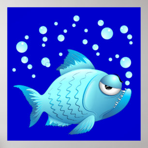 Poster de dessin de poisson grincheux