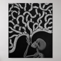 Poster de dessin en squelette Abstrait noir et bla