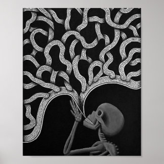 Poster de dessin en squelette Abstrait noir et bla