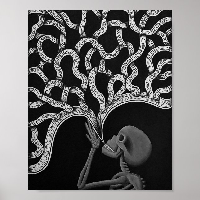 Poster de dessin en squelette Abstrait noir et bla (Devant)