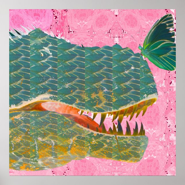 Poster de dinosaure avec Papillon Art Imprimer (Devant)