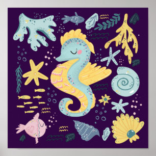 Poster de Doodle marin couché mou
