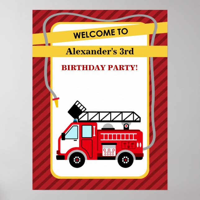 Poster de fête d'anniversaire du pompier (Devant)