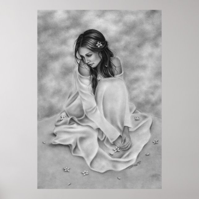 Poster de fille aux fleurs timides (Devant)