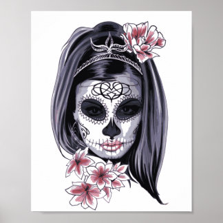 Poster de fille de crâne de sucre