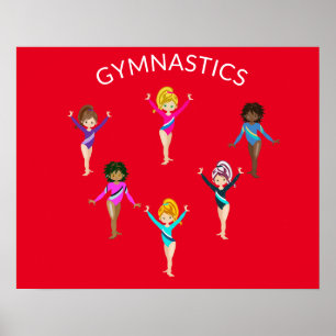 Poster de fille de gymnastique avec 6 gymnaste