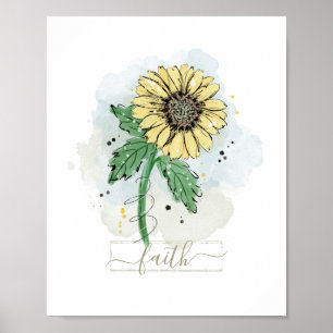 Poster de Foi Fleur Aquarelle Jaune