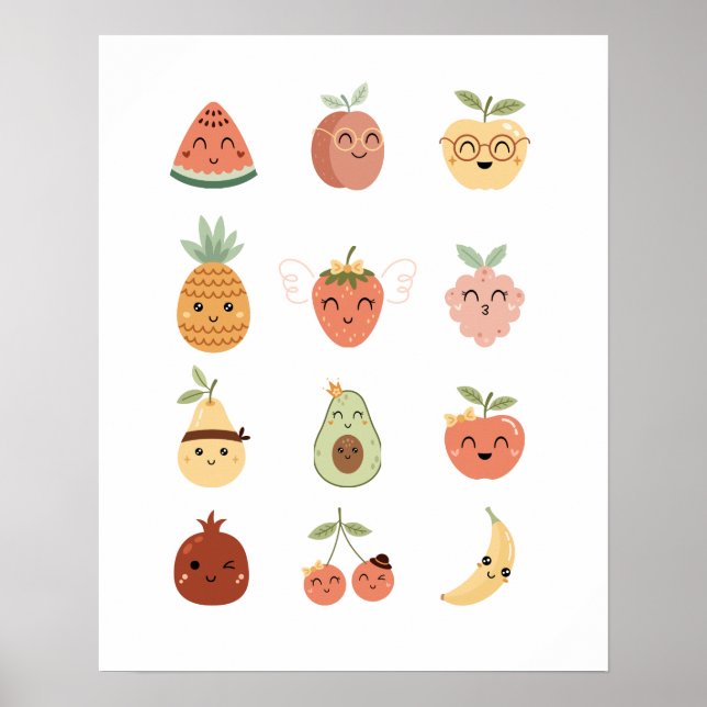 Poster de fruits mignons Imprimer (Devant)