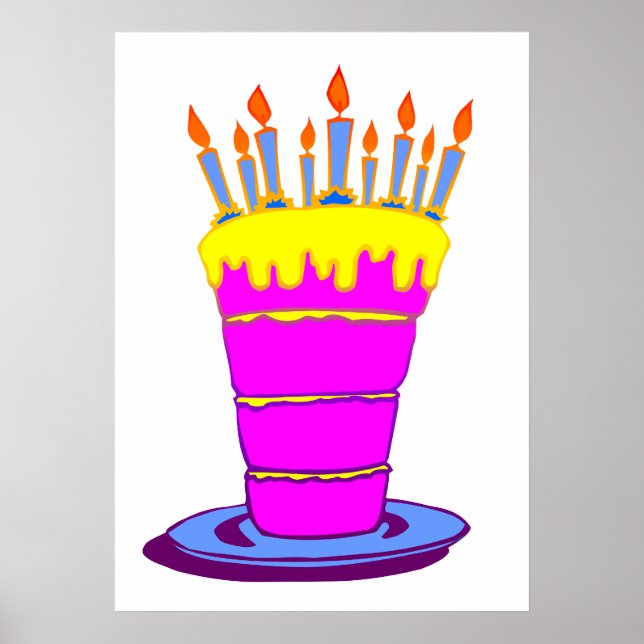 Poster de gâteau d'anniversaire rose géant (Devant)