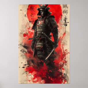 Poster de Geisha Samurai en noir et rouge