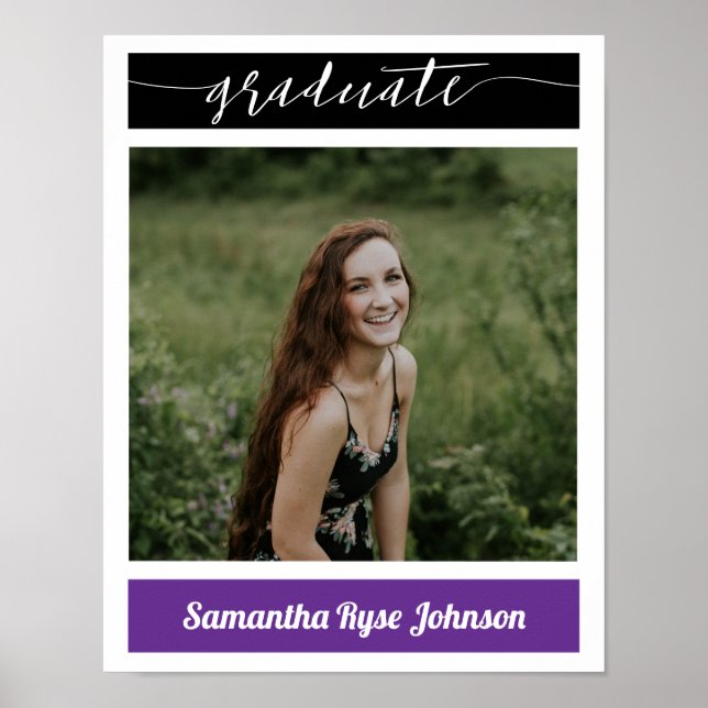 Poster de graduation photo en bloc moderne violet (Devant)