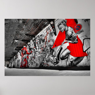 Poster de graffitis d'art de rue rouge, noir et bl
