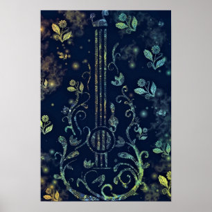 Poster de Guitare Fleurs Peinture