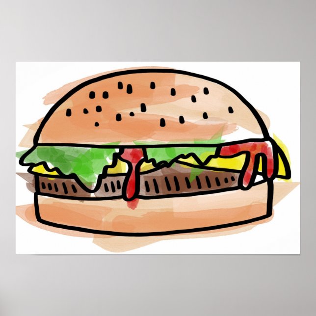 Poster de hamburger d'aquarelle (Devant)